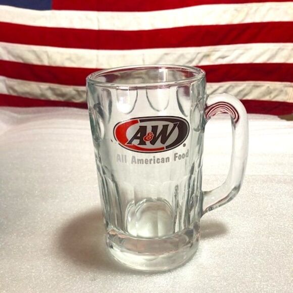 Vintage A&W Root Beer 6"  Thumbprint  Heavy Glass Mug - Picture 1 of 3